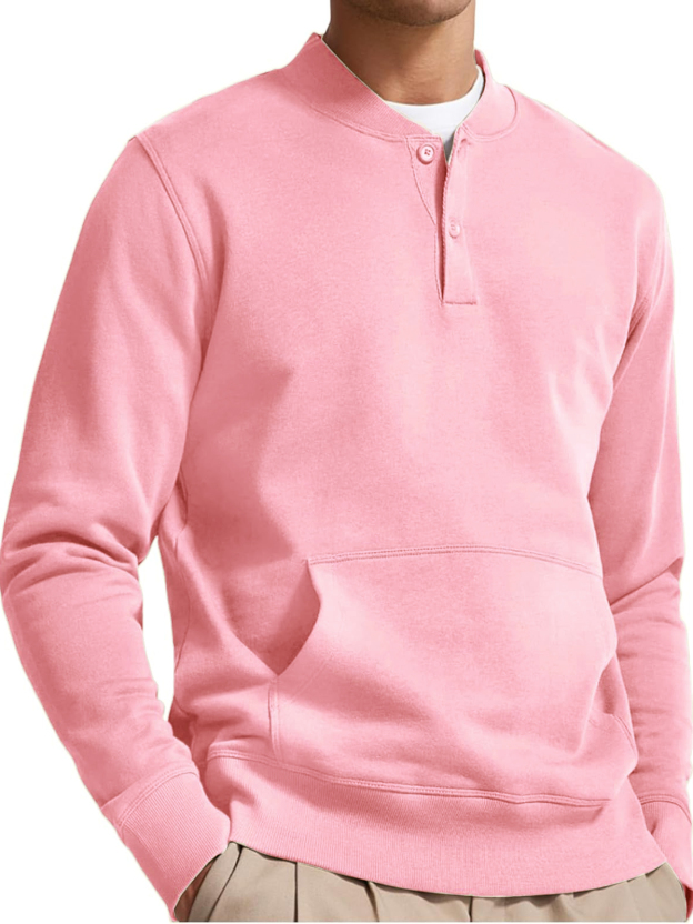 Men's Henley Casual Long Sleeve Warm Stylish Button Pocket Pullover Sweater