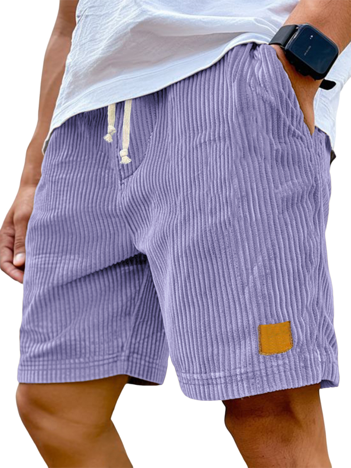 Men's Vintage Embroidered Logo Corduroy Stylish Lace-up Casual Shorts