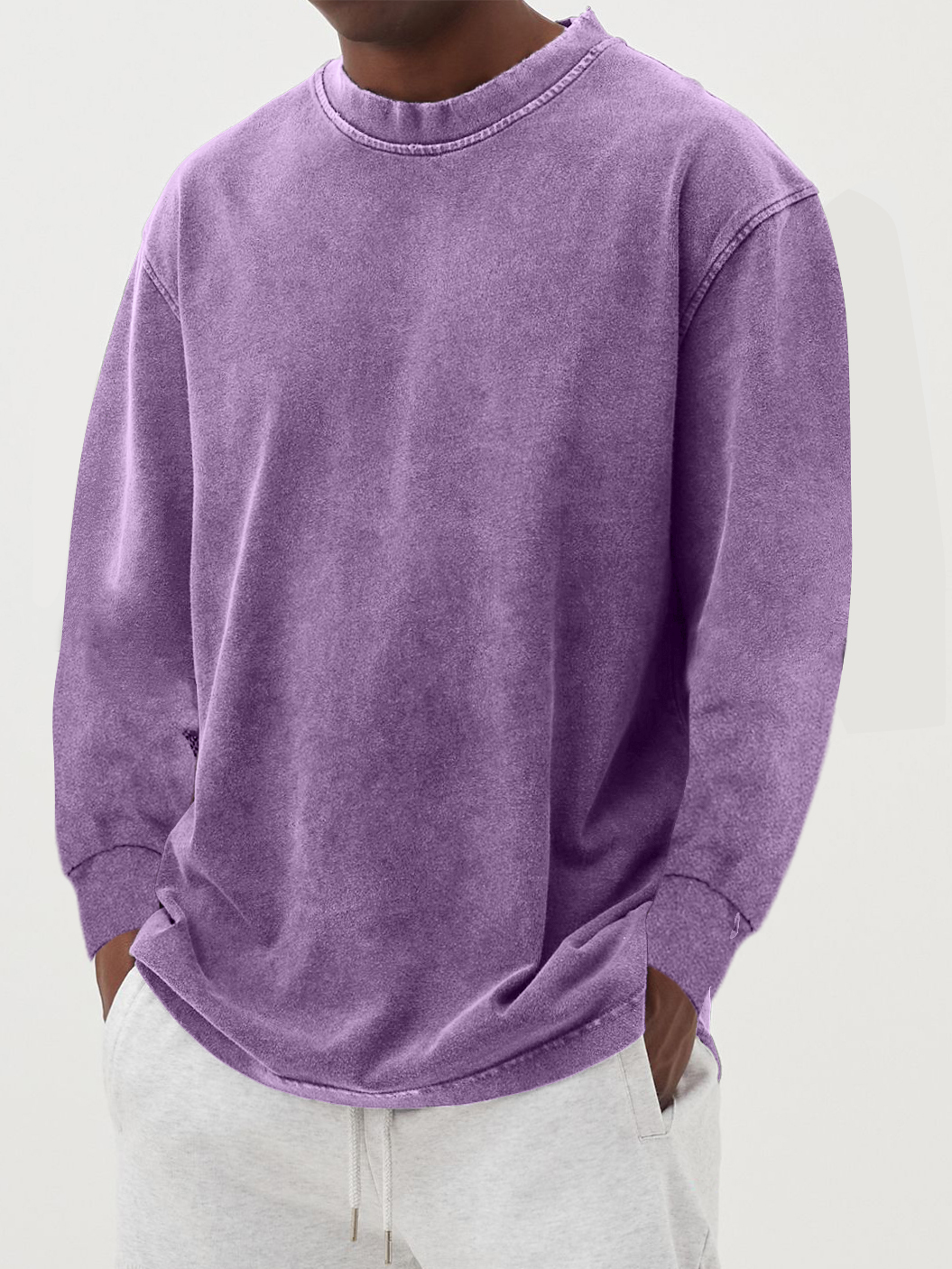 Men's 100% Cotton Washed Distressed Vintage Long-sleeved T-shirt