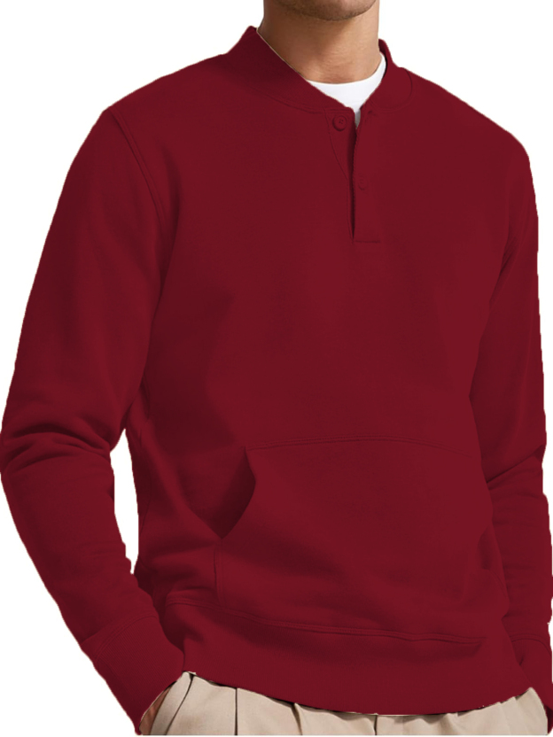 Men's Henley Casual Long Sleeve Warm Stylish Button Pocket Pullover Sweater