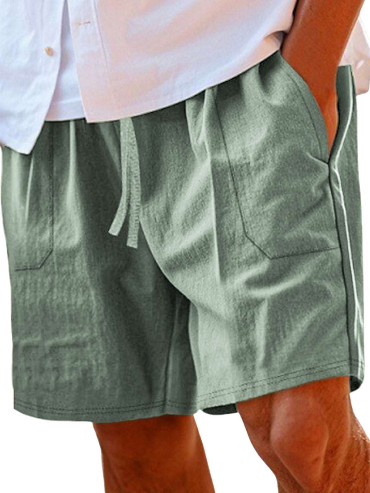 Men's Comfortable Linen Lace-Up Vacation Shorts with Side Pockets