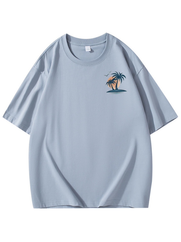 Men's Pure Cotton Basic Casual Simple Palm Tree Print Comfortable Short-sleeved T-shirt