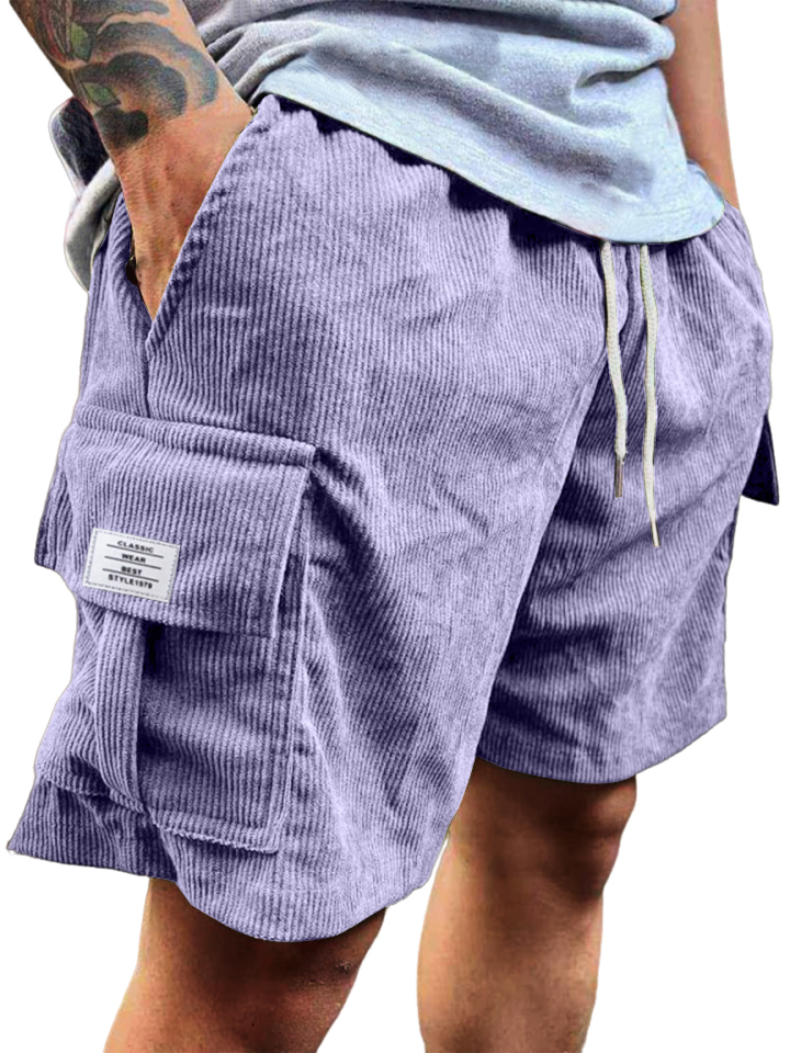 Men's Stylish Multi-pocket Vintage Corduroy Logo Embroidered Simple Casual Loose Shorts