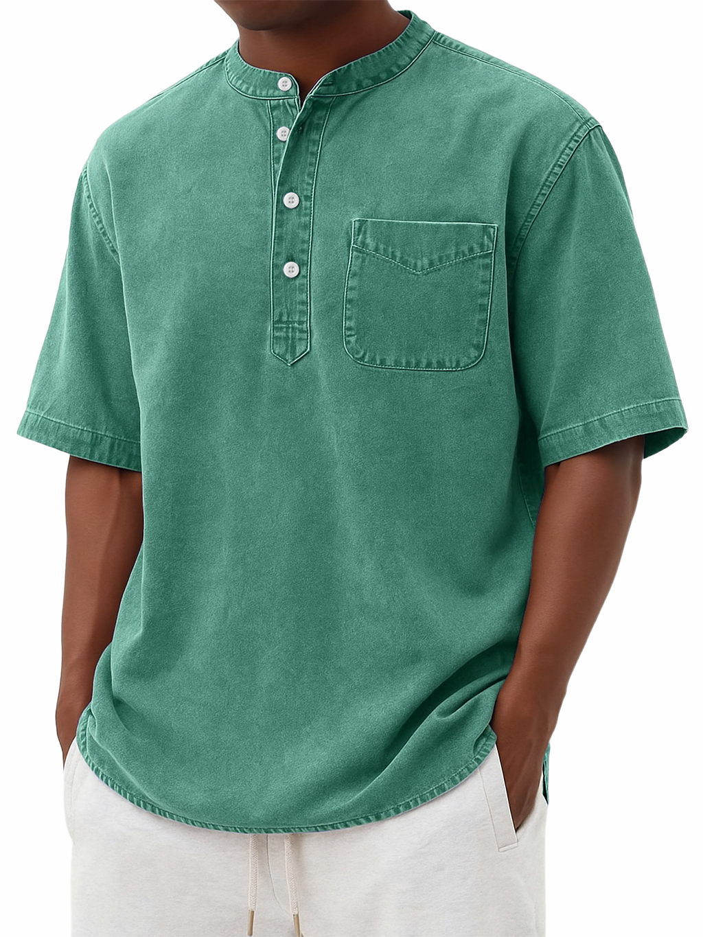 Men's Stylish Washed And Distressed Retro Casual Pocket Short-sleeved Shirt