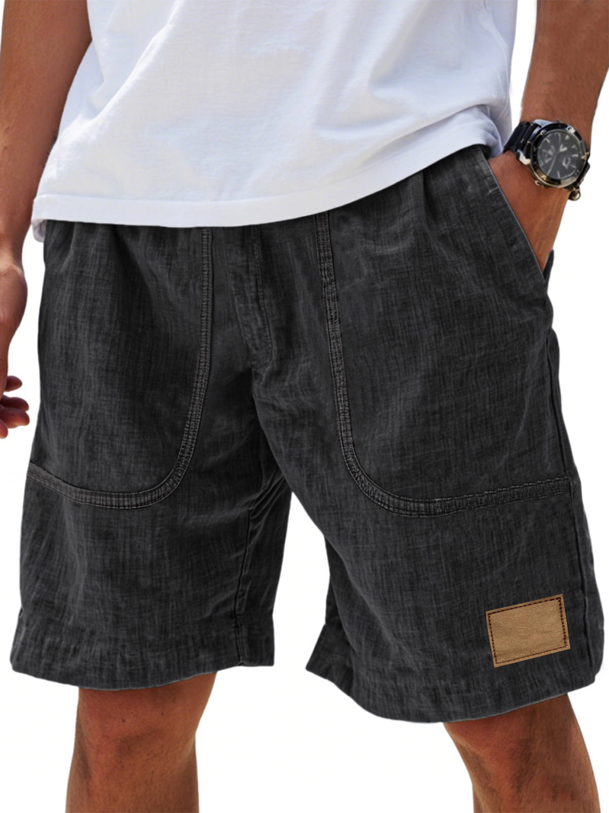 Men's Linen Comfort Embroidered Flat Seam Pockets Breathable Beach Everyday Shorts
