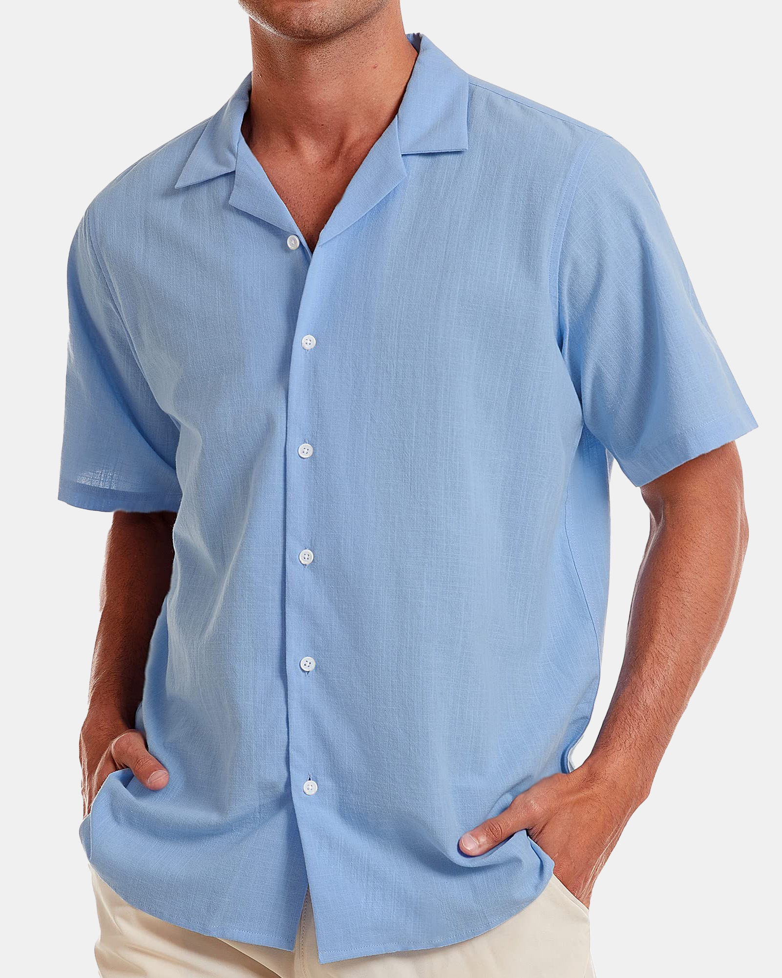 Men's Comfortable Solid Color Casual Cuban Collar Short Sleeve Shirt
