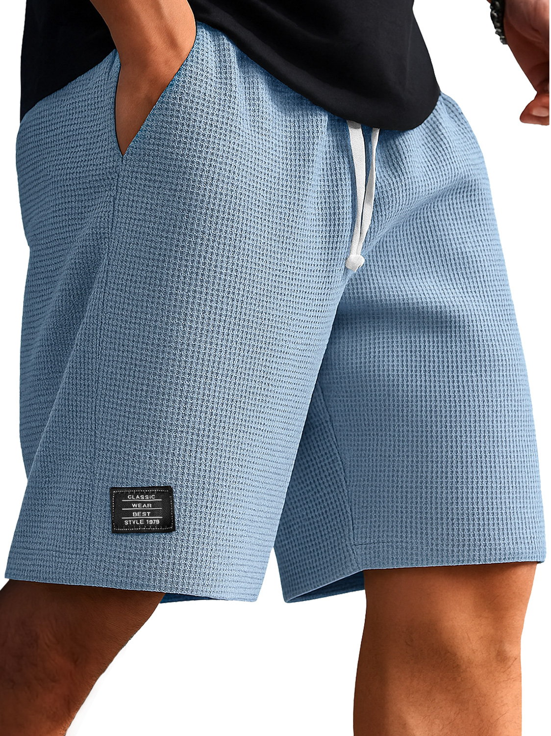 Men's Everyday Waffle Embroidered Logo Casual Solid Shorts
