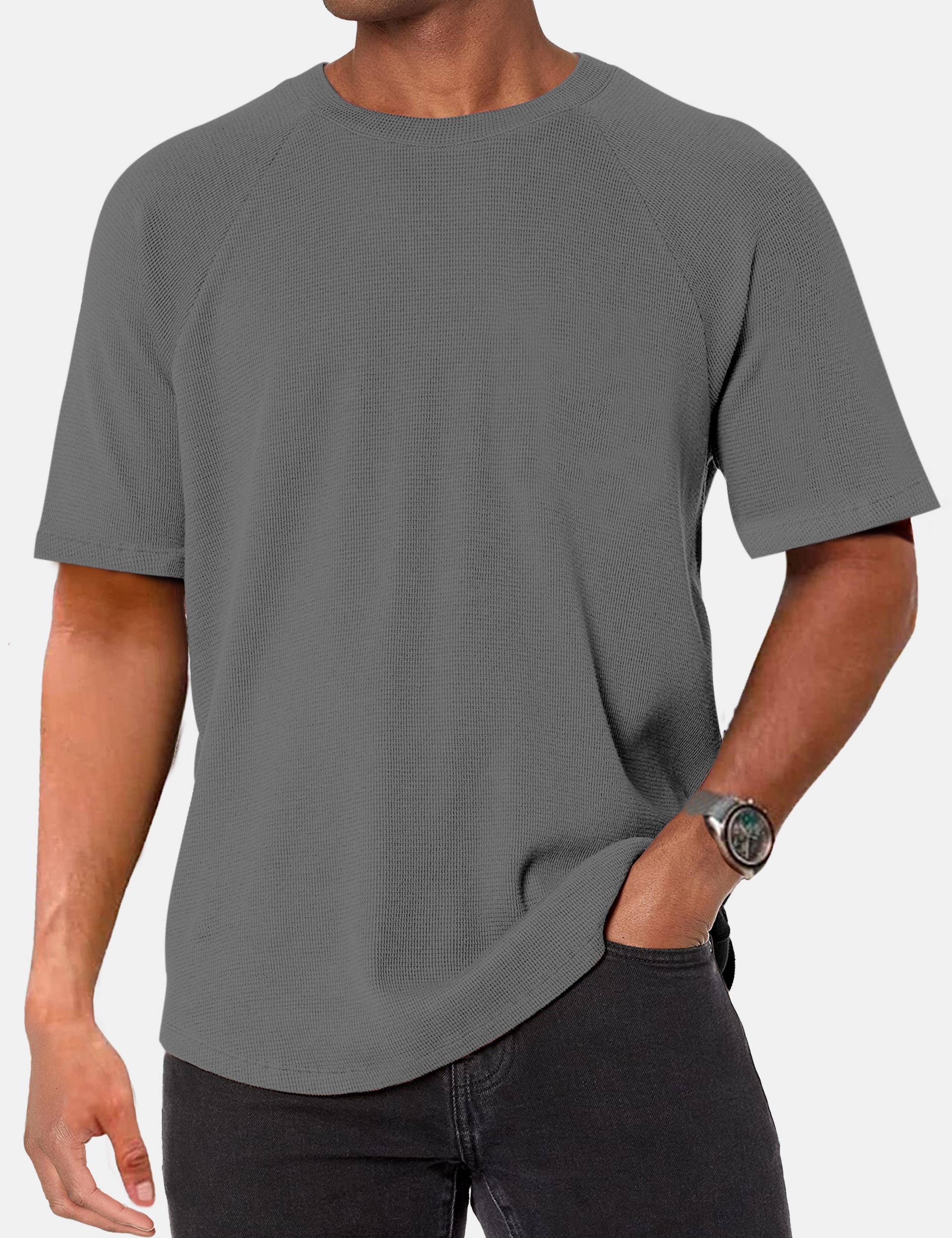 Men's Solid Color Everyday Comfort Waffle Raglan Short Sleeve T-Shirt