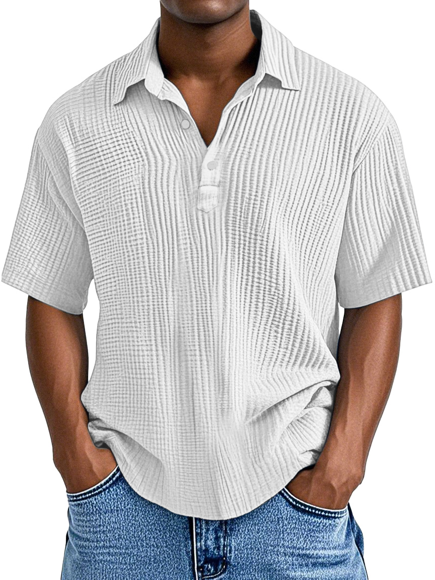 Men's Simple Daily Loose Pleated Texture Short Sleeve Lapel Polo Shirt