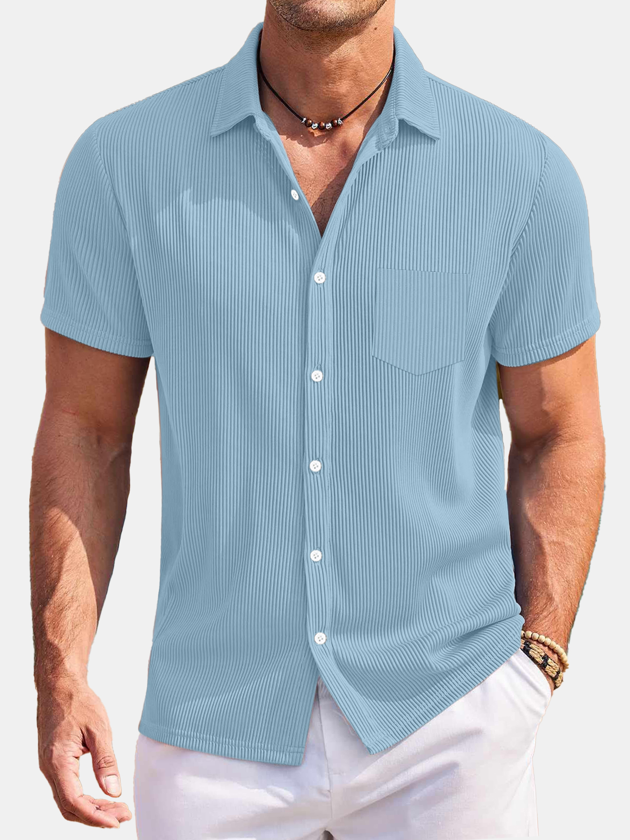 Men's Basic Casual Vertical Striped Short-sleeved Shirt