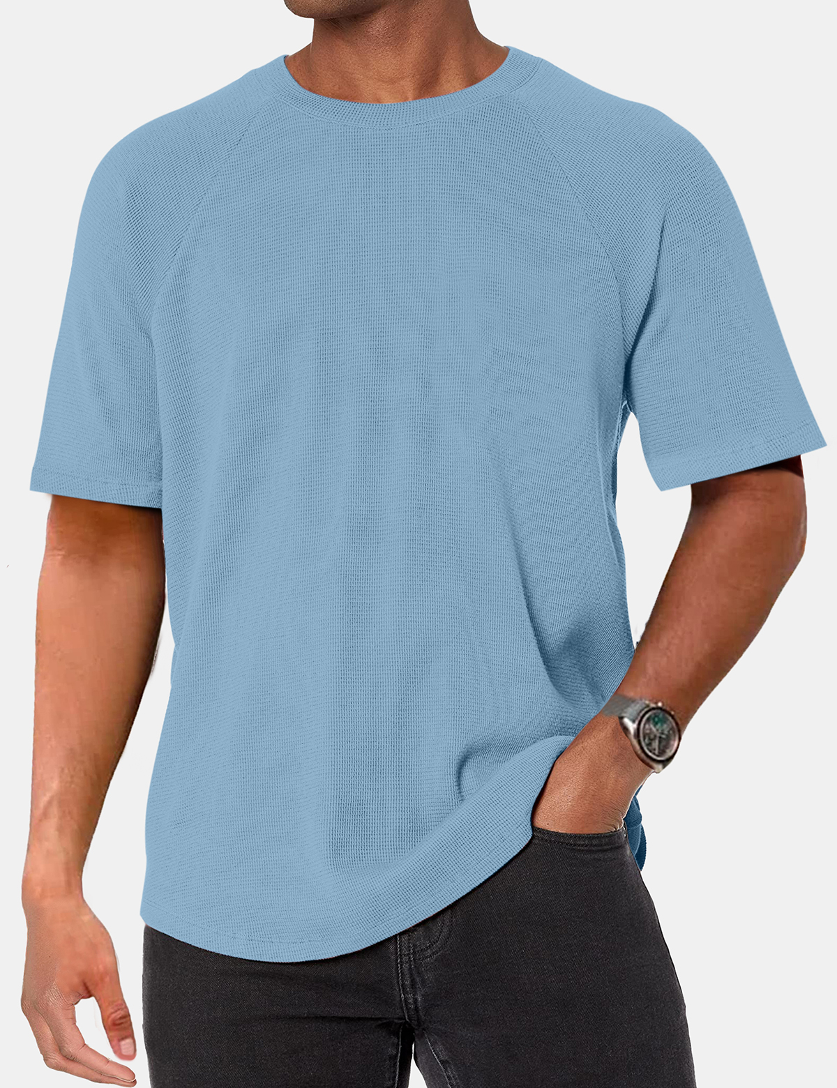 Men's Solid Color Everyday Comfort Waffle Raglan Short Sleeve T-Shirt