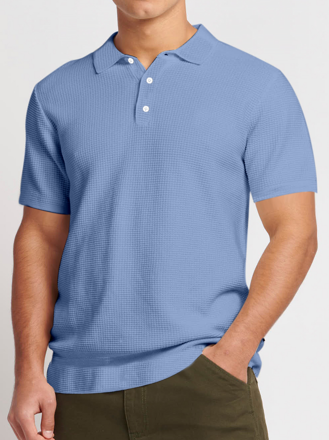 Men's Simple Solid Color Summer Waffle Short-sleeved Polo Shirt