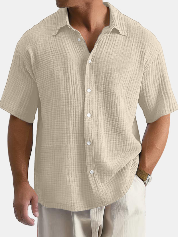 Men's Casual Summer Comfortable Solid Color Short Sleeve Shirt