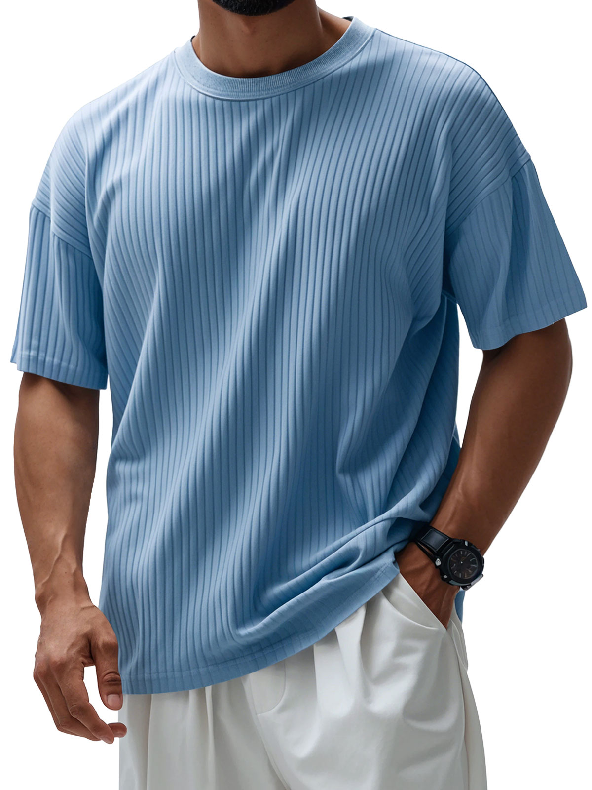Men's Round Neck Casual Pit Solid Color Short-sleeved T-shirt