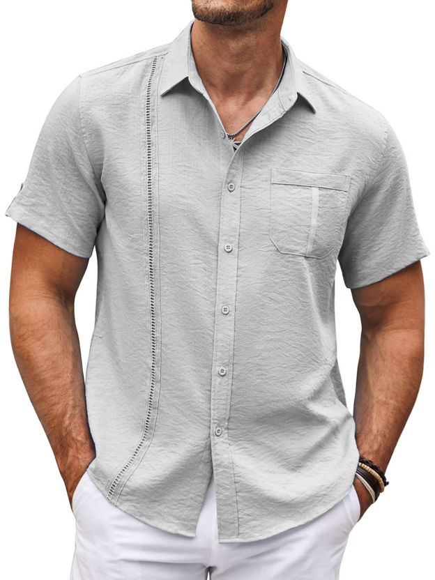  Men's Hawaiian Basics Casual Beach Pocket Short Sleeve Shirt