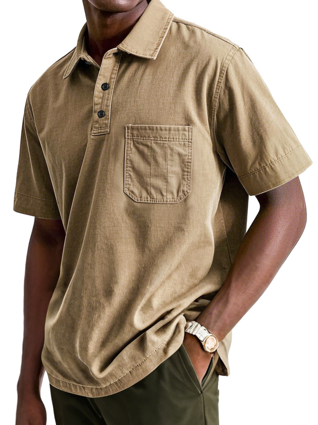 Men's Casual Workwear Pocket Lapel Short-sleeved Polo Shirt