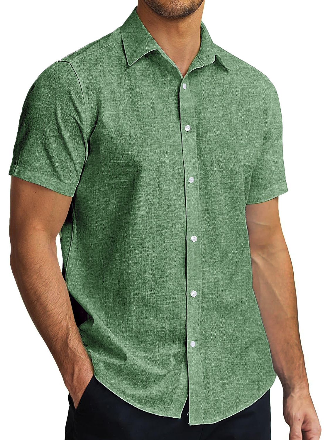 Fashion Men's Linen Casual Lapel Short Sleeve Shirt