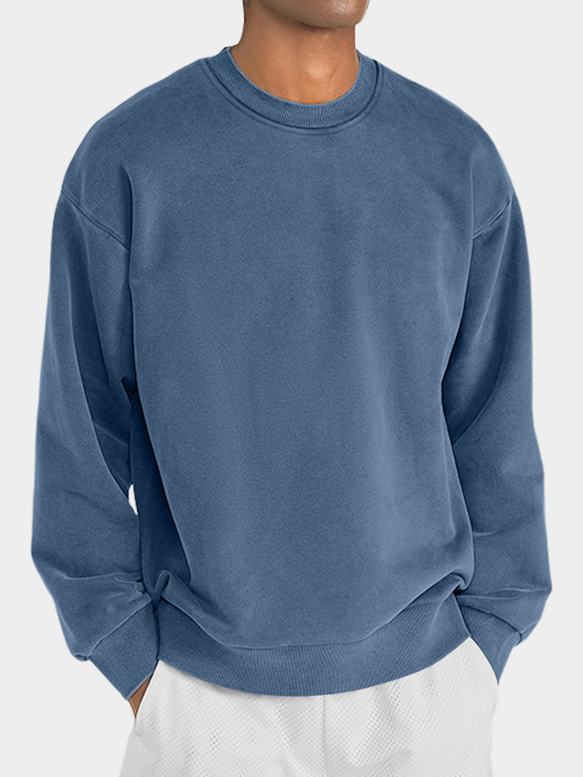 Men's round neck solid color casual and comfortable long-sleeved sweat