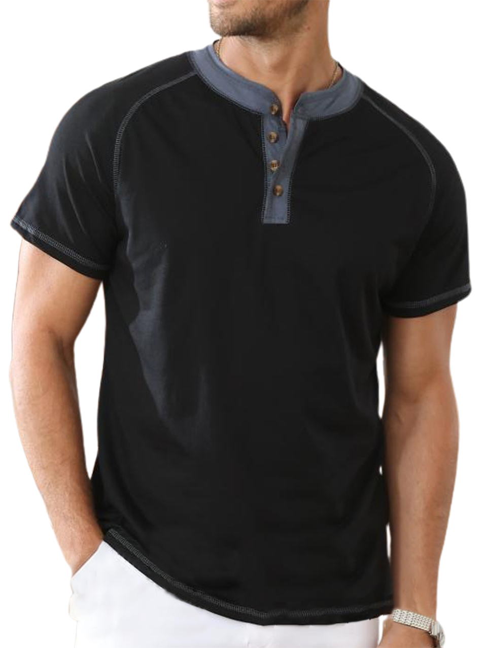 Men's Cotton Stretch Casual Everyday Henley Top