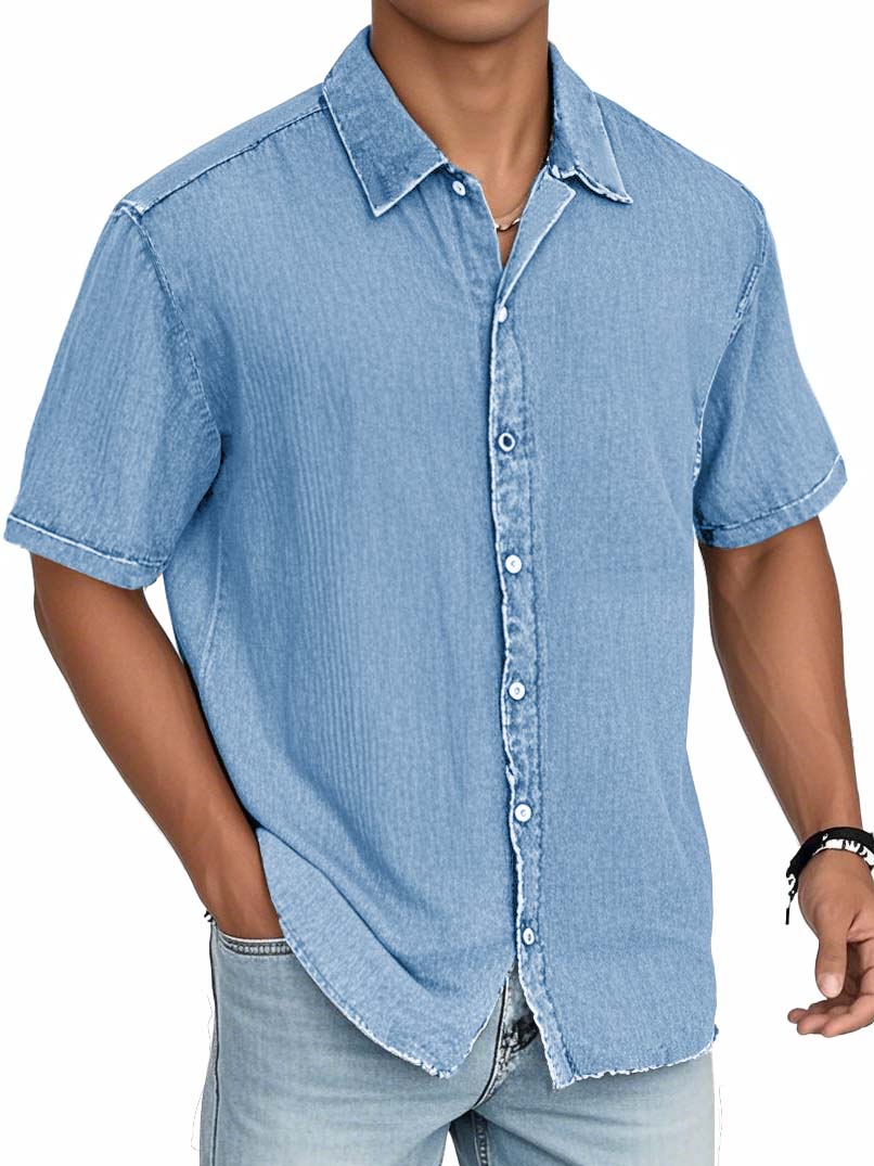 Men's Fashion Casual Textured Fabric Short-sleeved Shirt 