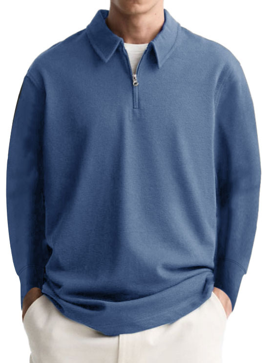 Men's Casual Simple Lapel Long Sleeve Polo Shirt