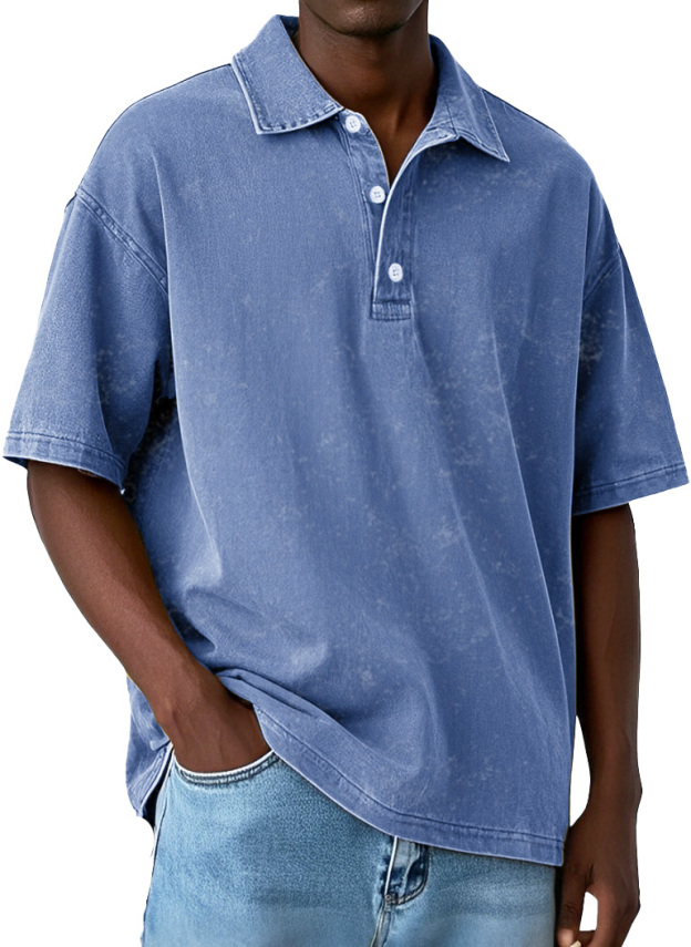 Men's Vintage Distressed Washed Lapel Pure Cotton Lapel Polo Shirt