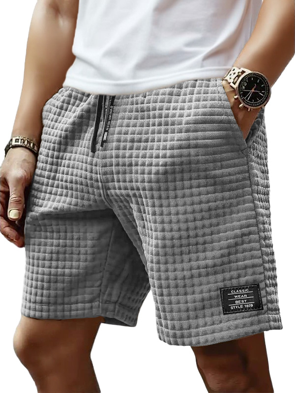 Men's Fashion Retro Small Square Fabric Embroidered Logo Loose Elastic Drawstring Pocket Shorts 