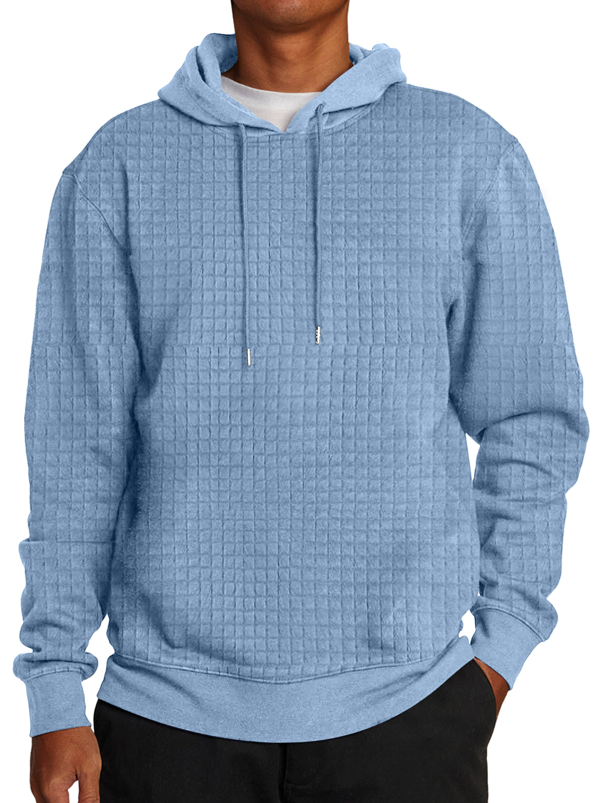 Men's Casual Checkered Hooded Solid Color Sweatshirt