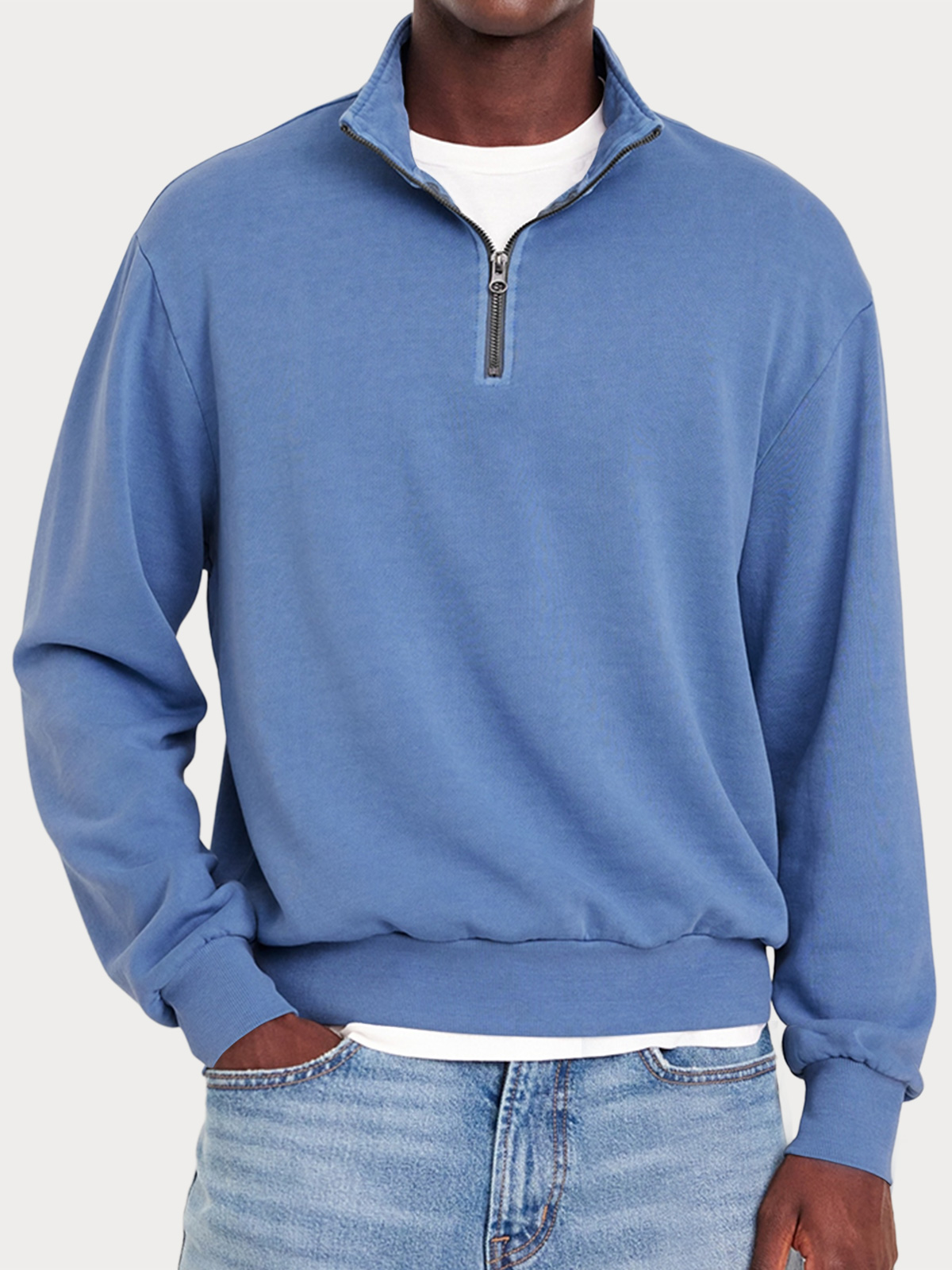 Men's Casual Zipper Half Turtleneck Solid Color Comfortable Sweatshirt