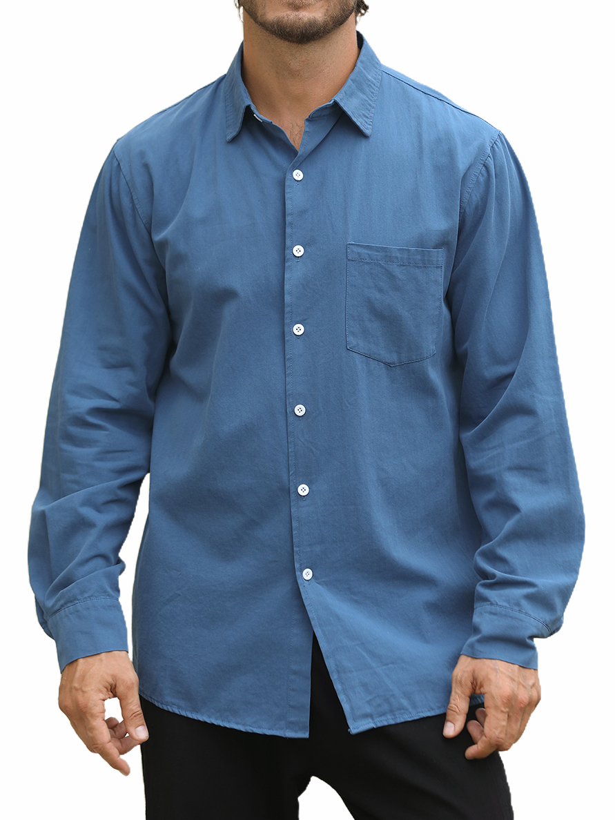 Men's Cotton Comfort Loose Pocket Basics Casual Long Sleeve Shirt