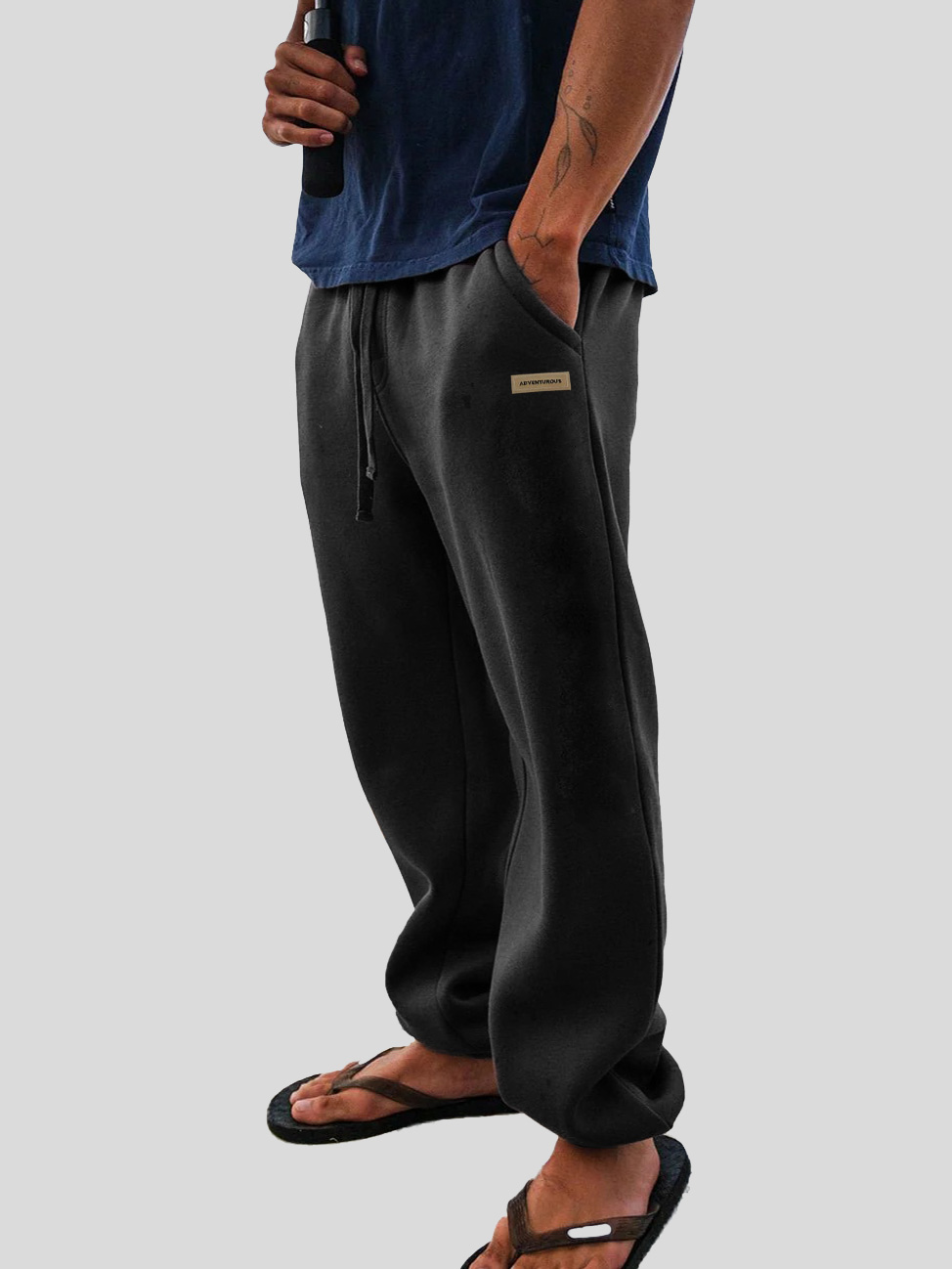Men's Fashion Casual Sports Logo Embroidered Pocket Cuffed Trousers 