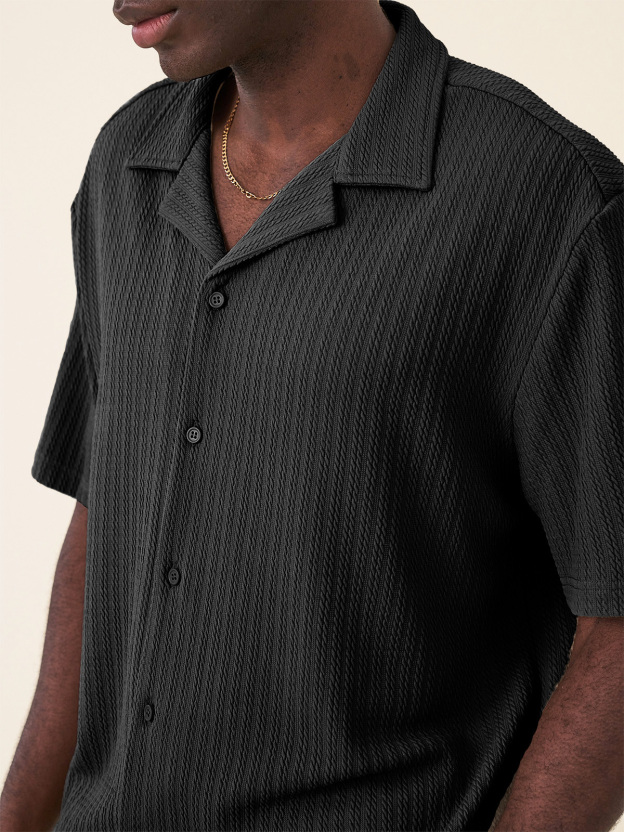 Men's Fashion Hawaiian Casual Jacquard Cuban Collar Short-sleeved Shirt 