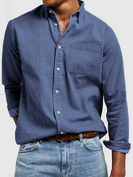 Men's Vintage Basics Washed Cotton Long Sleeve Pocket Shirt