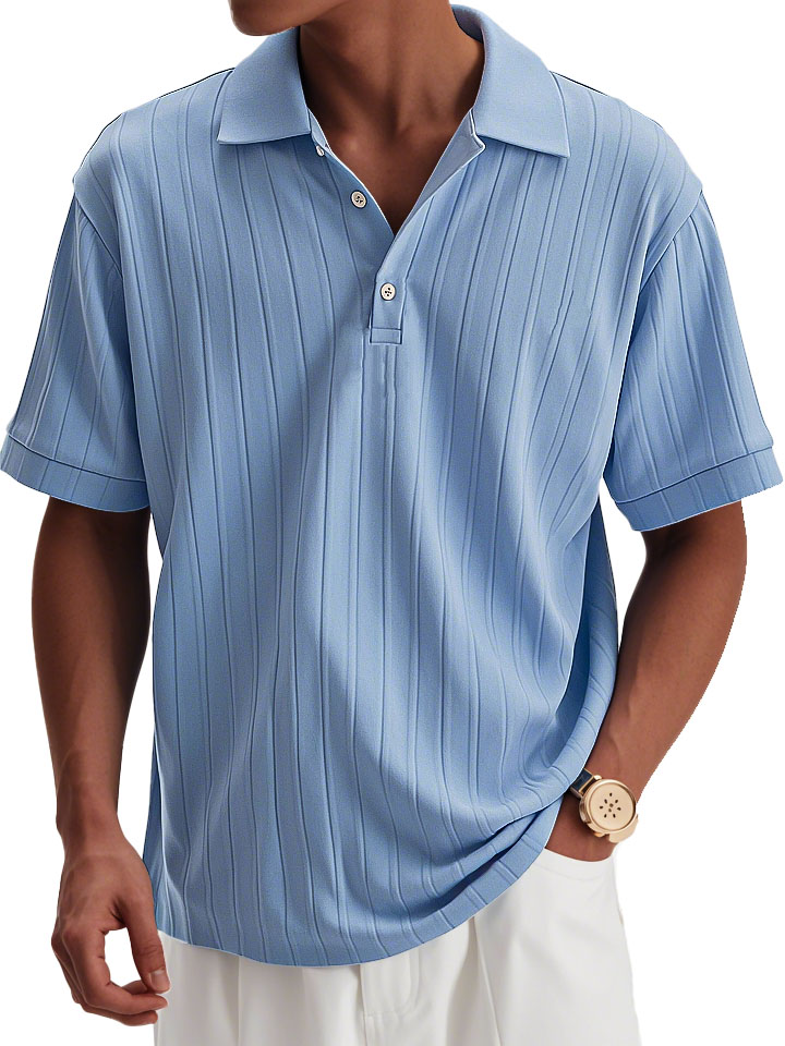 Men's Fashion Casual Lapel Short Sleeve Ribbed Fabric Polo Shirt