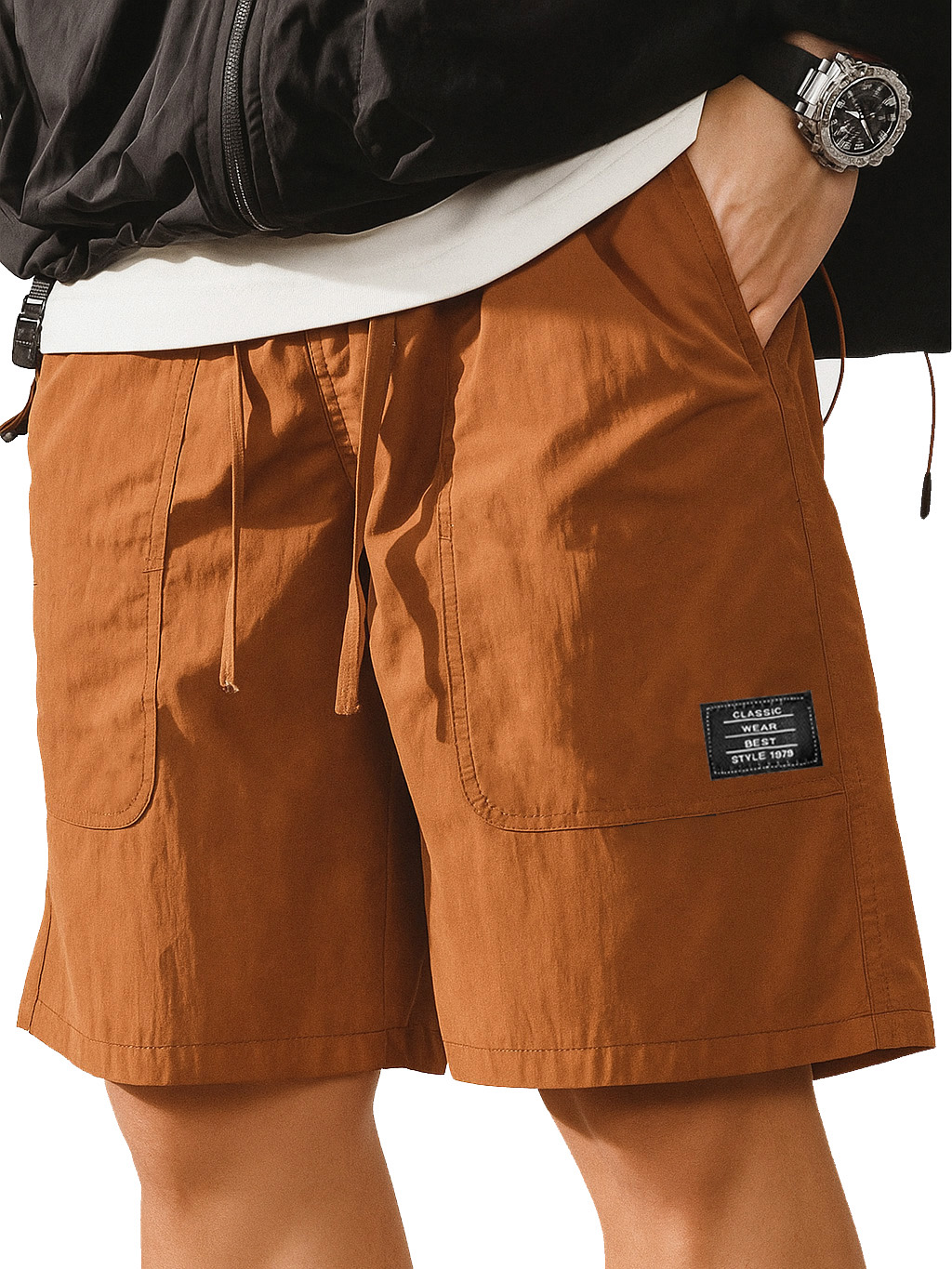 Men's Retro Outdoor Workwear Sports Embroidery Logo Pocket Shorts