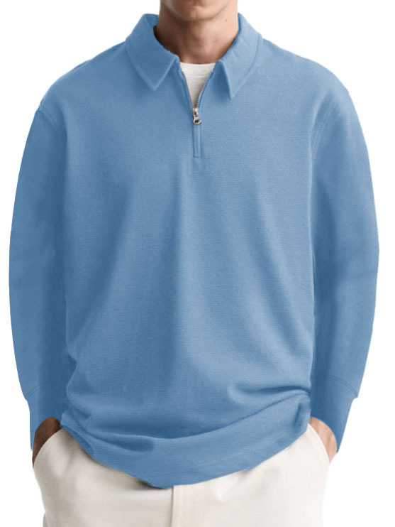 Men's Casual Simple Lapel Long Sleeve Polo Shirt