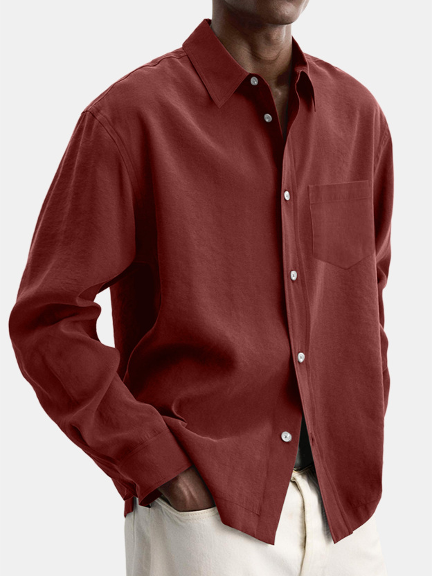Men's Casual Basic Solid Color Lapel Pocket Long Sleeve Shir