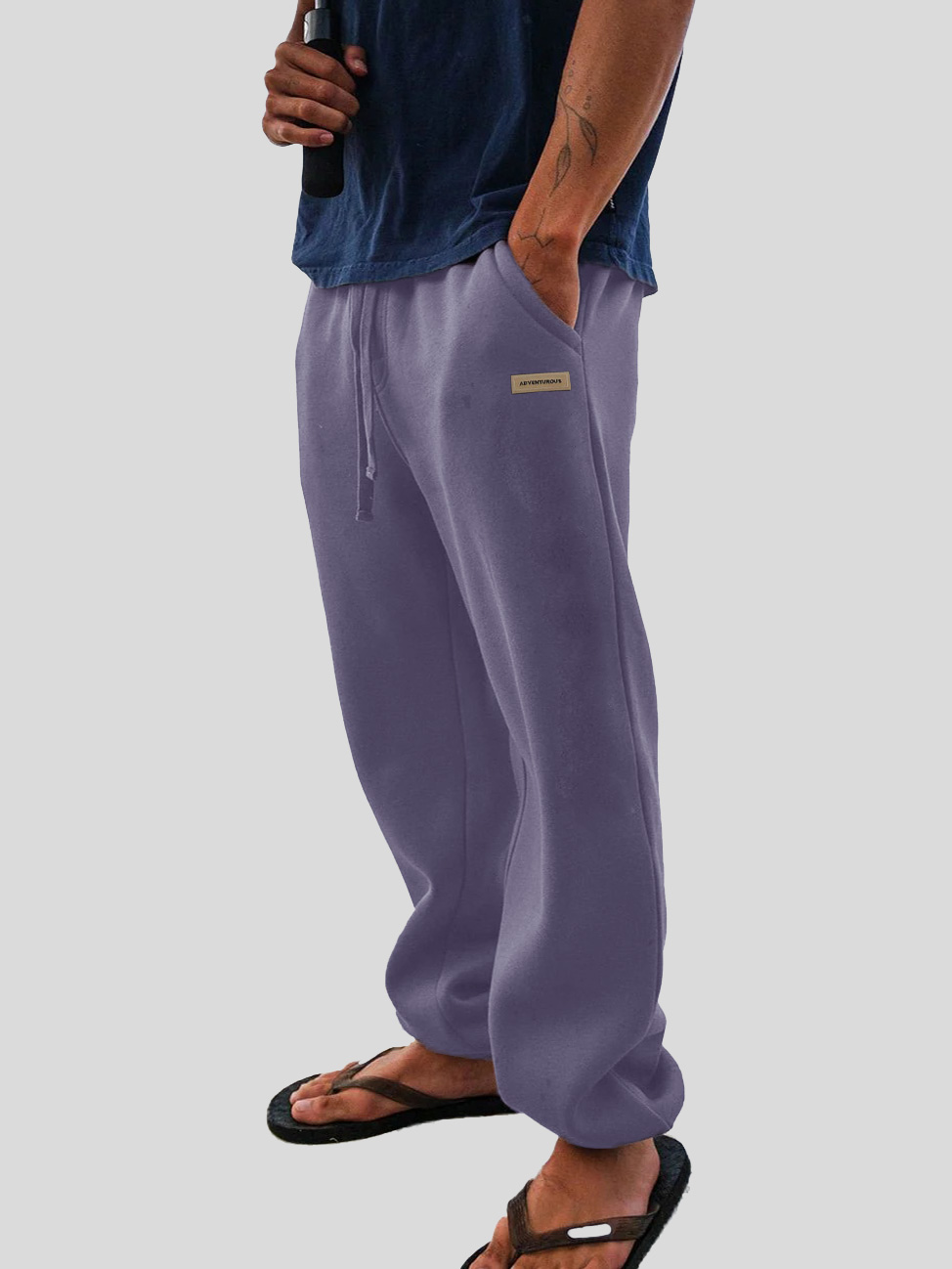Men's Fashion Casual Sports Logo Embroidered Pocket Cuffed Trousers 