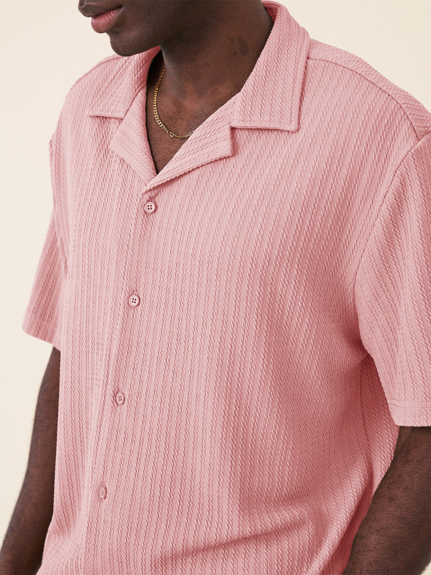 Men's Fashion Hawaiian Casual Jacquard Cuban Collar Short-sleeved Shirt 