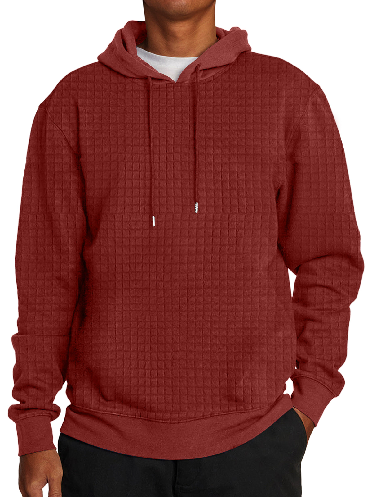 Men's Casual Checkered Hooded Solid Color Sweatshirt