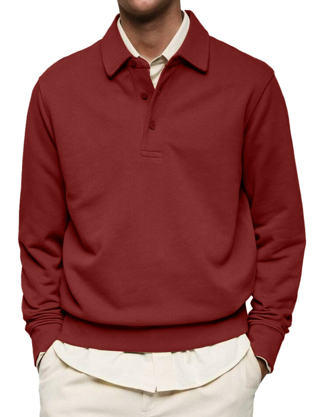 Men's Casual Solid Color Lapel Button Comfortable Polo Sweatshirt