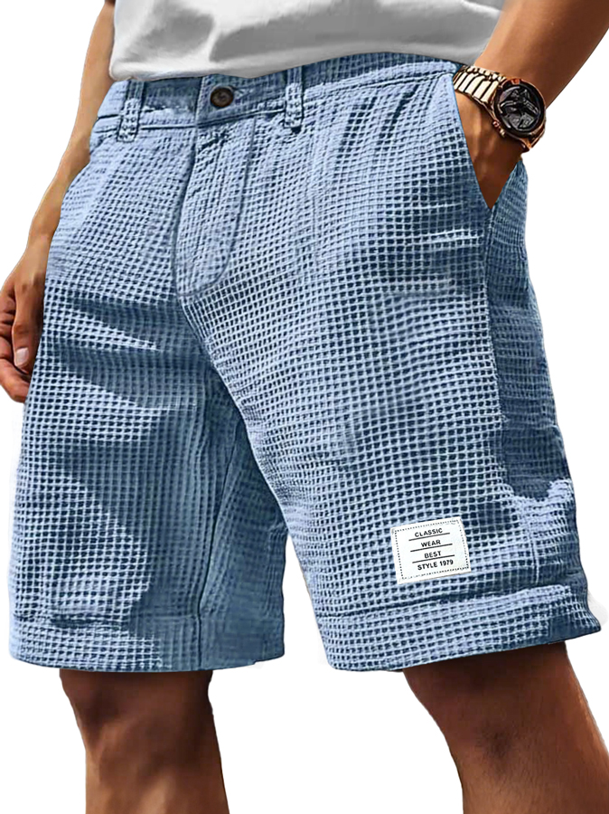 Men's Everyday Waffle Embroidered Logo Solid Comfort Shorts