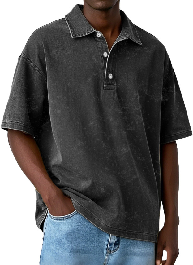Men's Vintage Distressed Washed Lapel Pure Cotton Lapel Polo Shirt