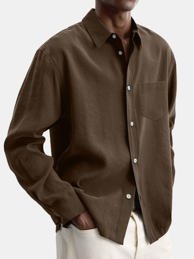 Men's Casual Basic Solid Color Lapel Pocket Long Sleeve Shir