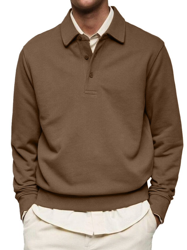 Men's Casual Solid Color Lapel Button Comfortable Polo Sweatshirt