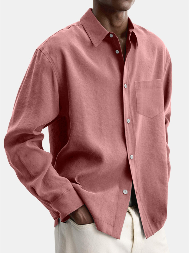 Men's Casual Basic Solid Color Lapel Pocket Long Sleeve Shir