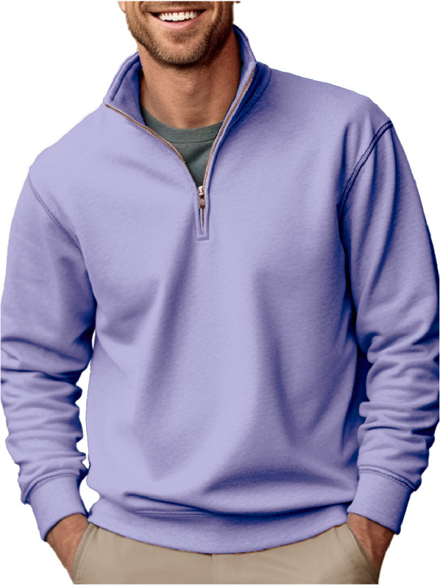 Men's Solid Color Fashionable Casual Zip Pullover Polo Shirt