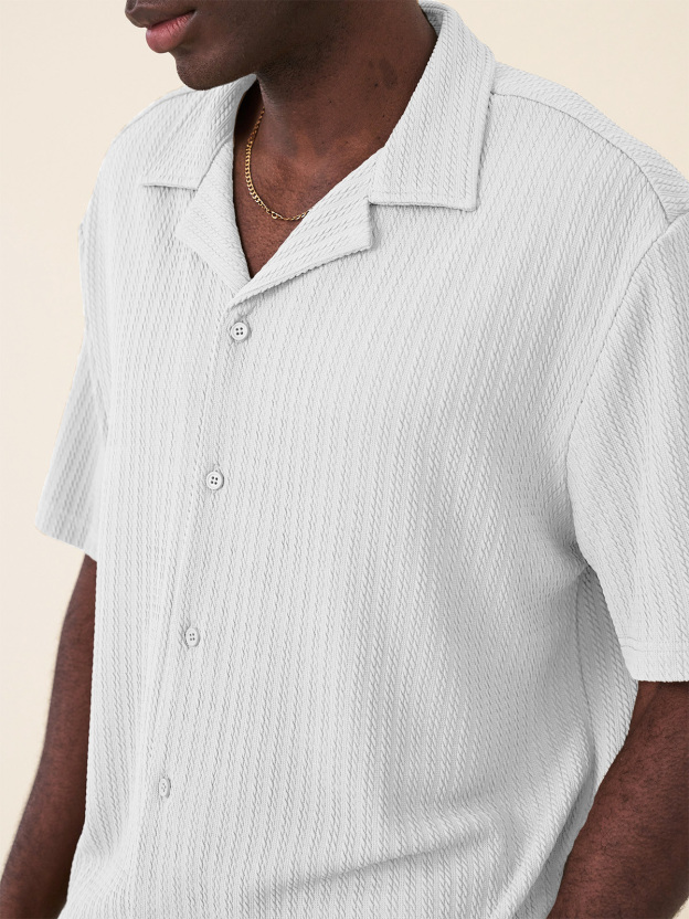 Men's Fashion Hawaiian Casual Jacquard Cuban Collar Short-sleeved Shirt 