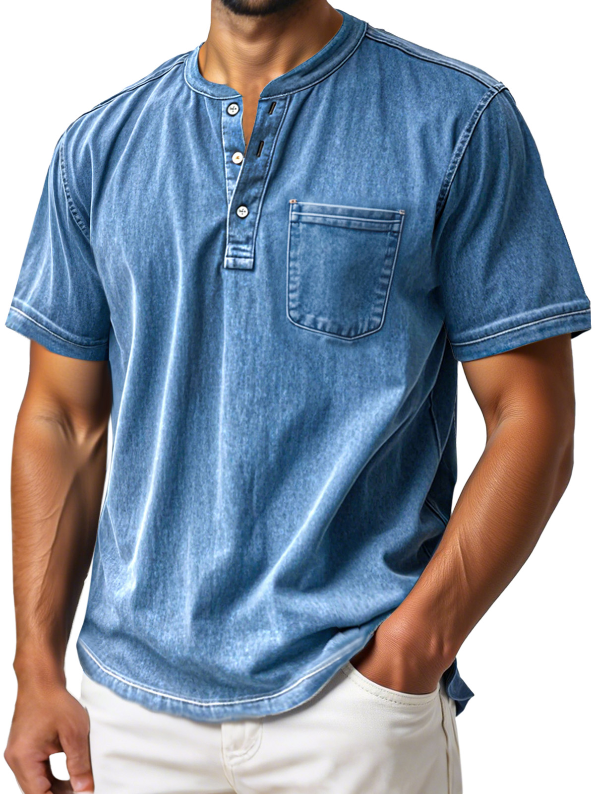 Men's Everyday Solid Color Vintage Short Sleeve Henley Shirt