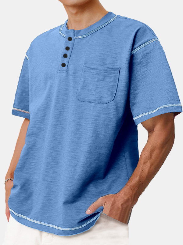 Men's Simple Everyday Solid Color Short-sleeved Henley Shirt